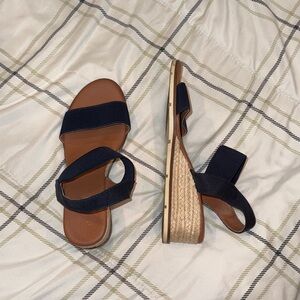 Tommy Bahama Black and Tan Wedge Sandals